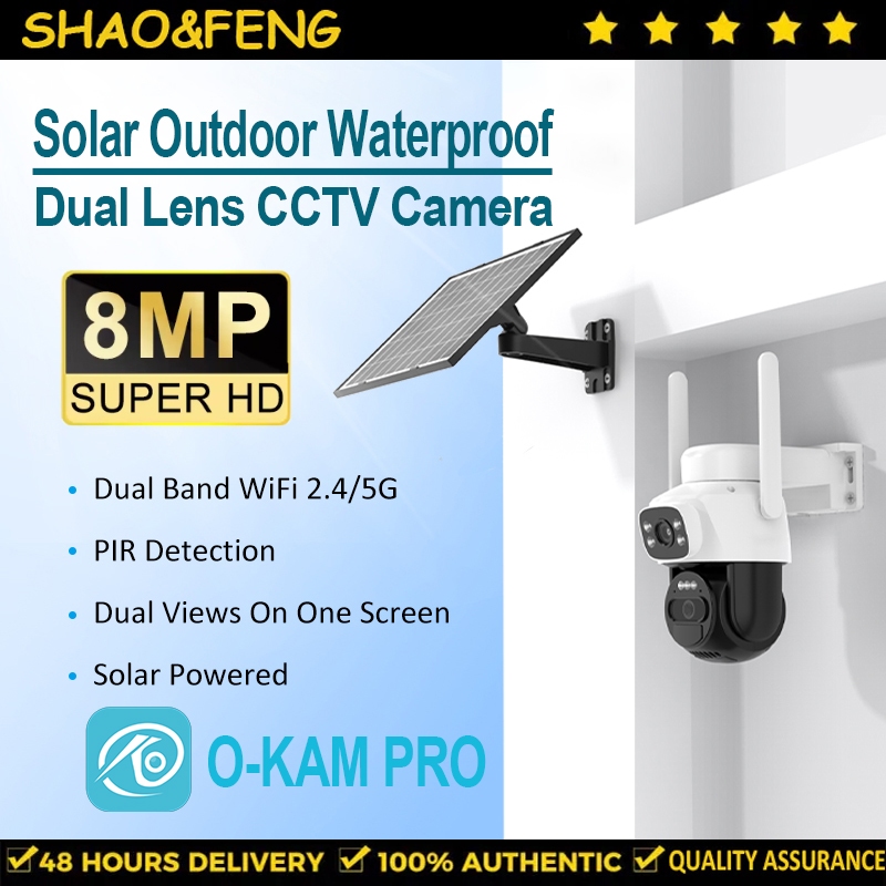 O-KAM PRO 8MP HD Solar Dual Lens CCTV Camera IP66 Outdoor Waterproof 2. ...