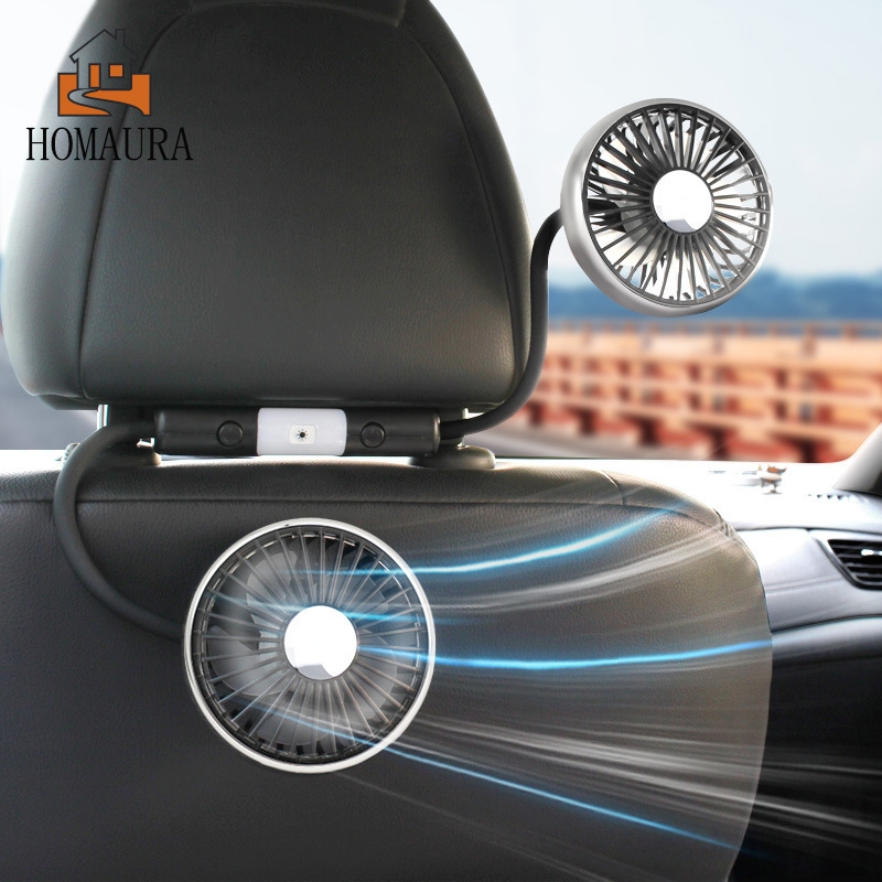 Dual Head USB Car Rear Fan 360 Degree Rotation 3 Speed Adjustable Wind ...