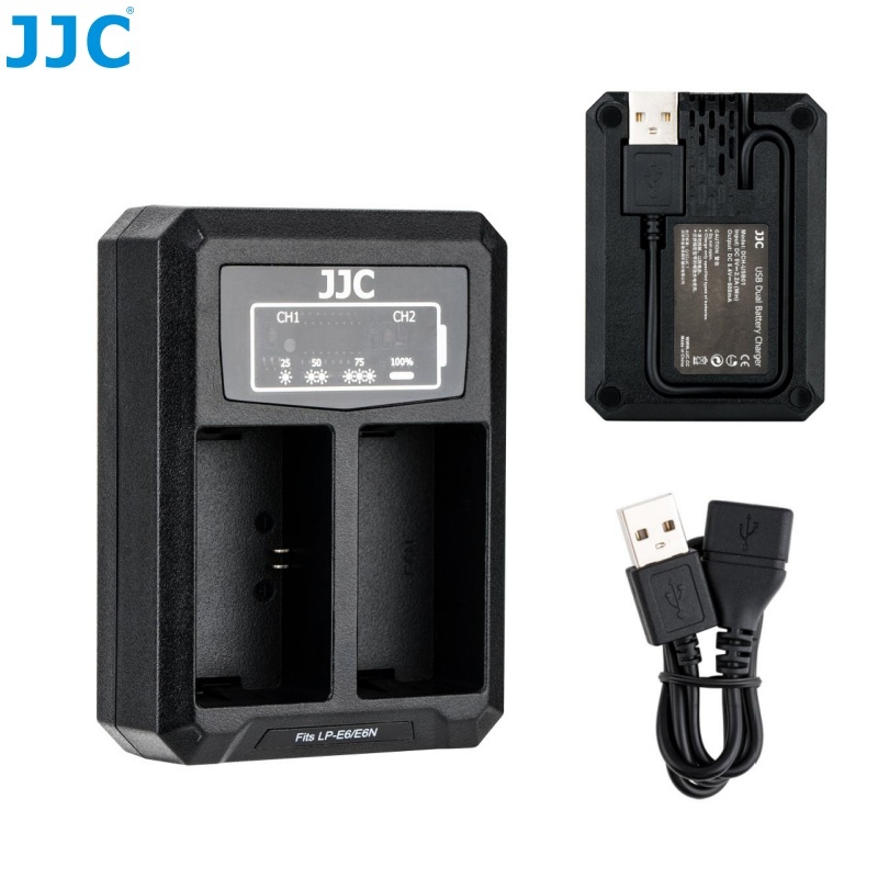 JJC Dual Battery USB Charger for Canon LP-E6 LP-E6N Battery of