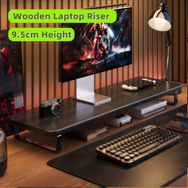 Wooden Computer Monitor Stand Desktop PC Rack Table Organizer Monitor ...