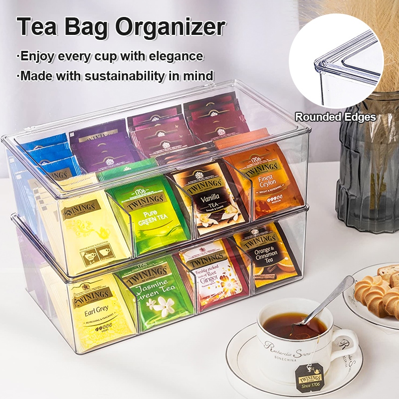 Clear Tea Bag Container Acrylic Stackable Storage Box Tea Bag Organizer ...