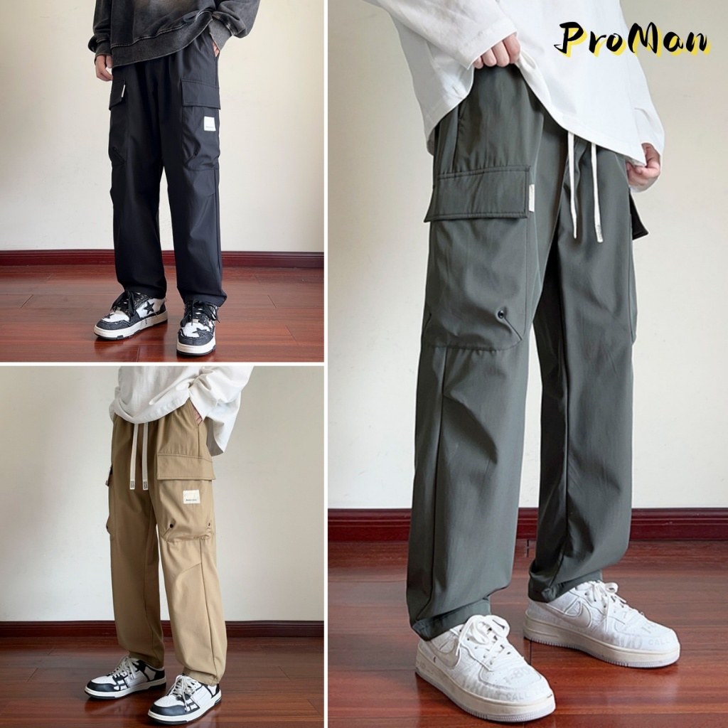 Proman-Men's Cargo Pants Loose Straight Korean-style Fashion Men's ...