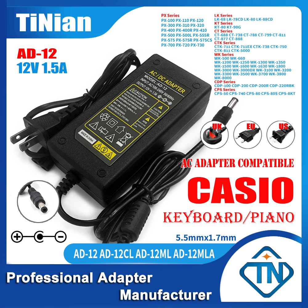 12V AC Adapter For Casio Privia PX-100 PX-110 PX-120 PX-200 - Foto 5