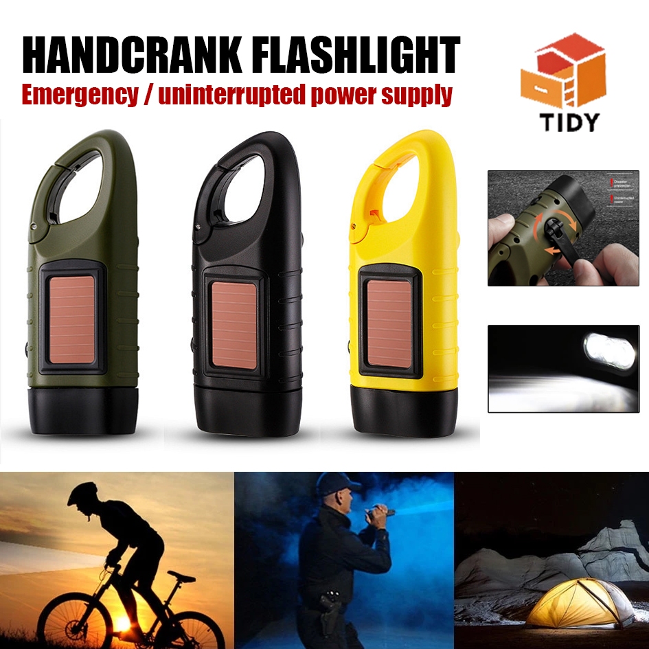 TIDY Portable Handcrank Flashlight with Solar Powered Rechargeable ...