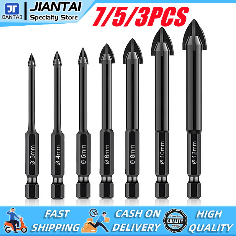 7Pcs Multi-function Drill Bit 3mm-12mm Cross Alloy Drill Bit Set Glass ...