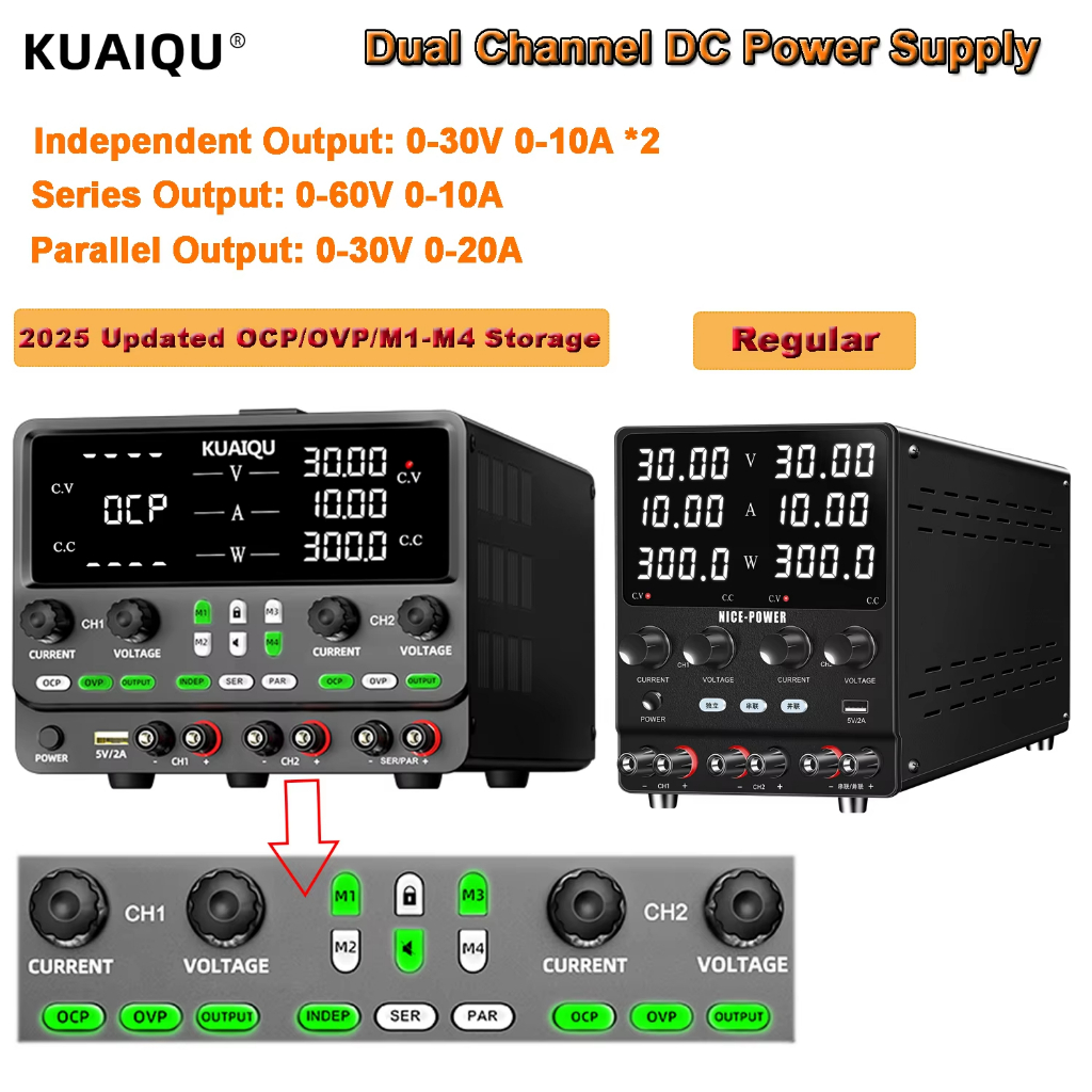KUAIQU Dual DC Power Supply Variable: 30V 10A Adjustable Switching ...