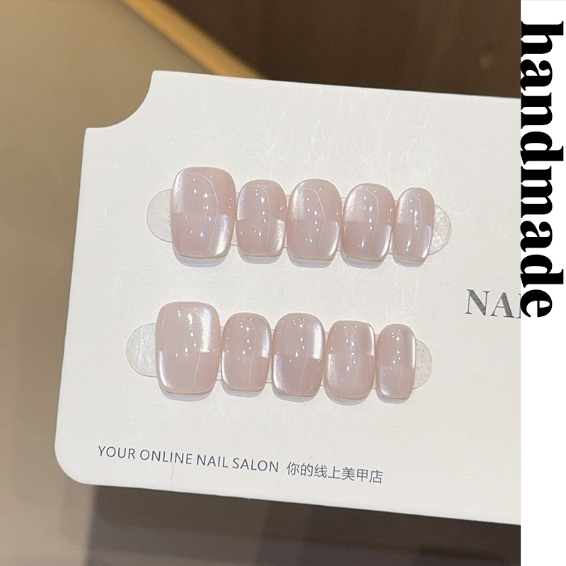 Press on nails handmade [Milk Coconut Coconut] Glass Beads Cat's Eye ...