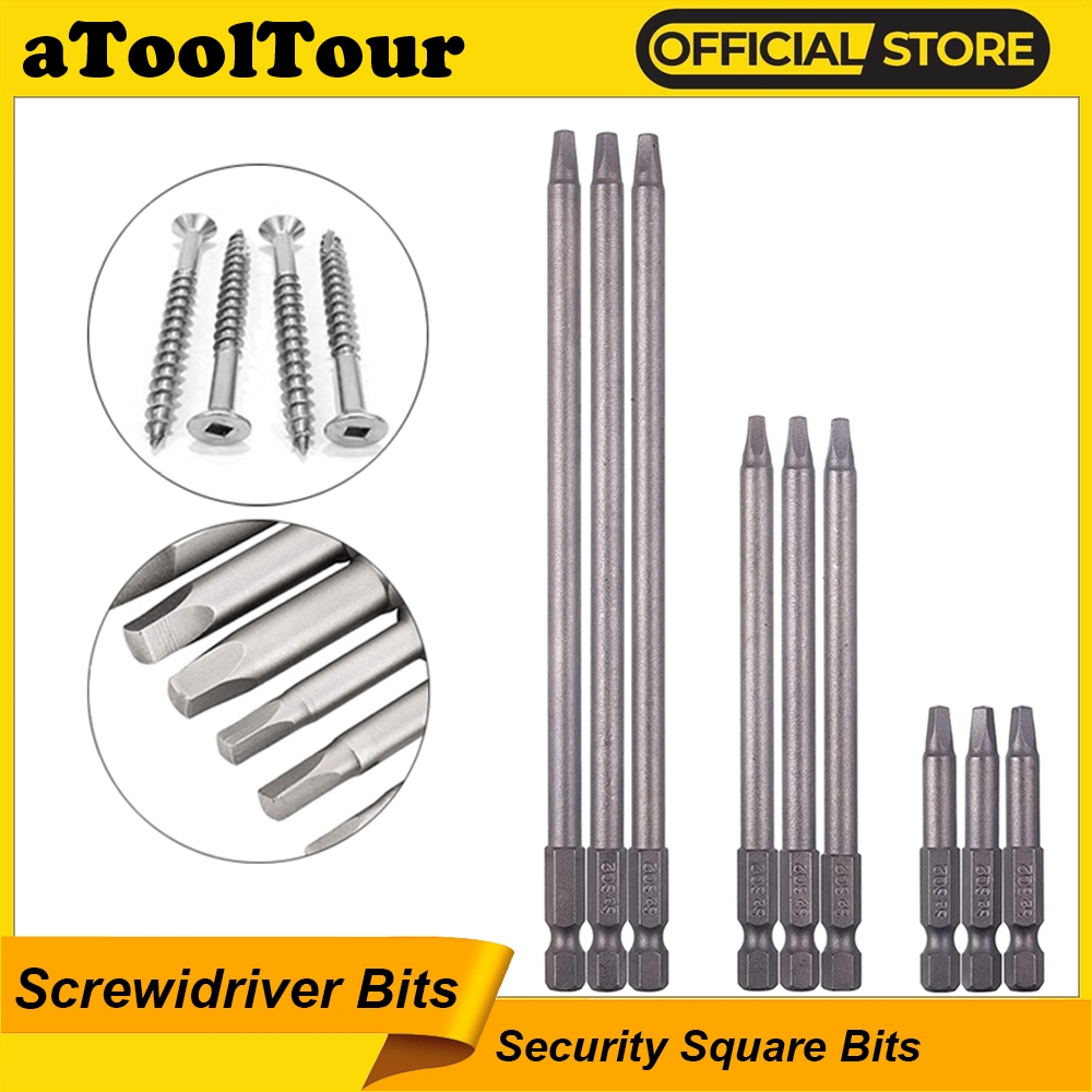 Magnetic Square Screwdriver Bit Set S2 Steel Drill Socket SQ Screw ...