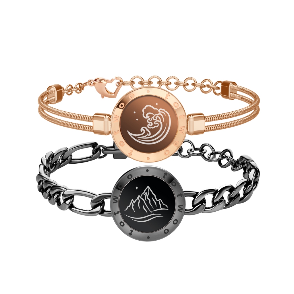 TOTWOO Mountain&Sea Long Distance Touch Bracelets for Couples Vibration &  Light Up Smart Jewelry Gifts for Girlfriend
