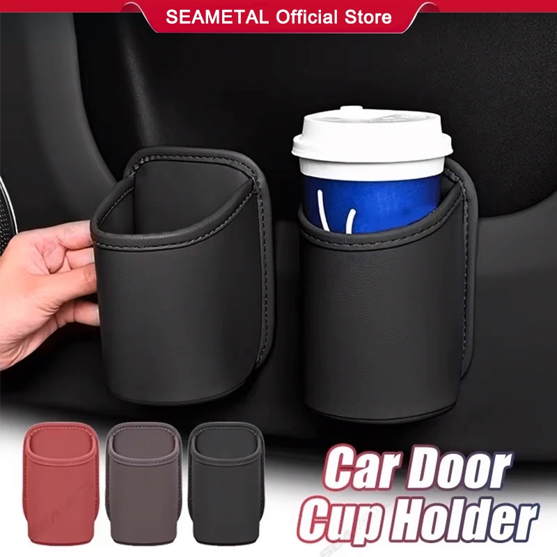 SEAMETAL Leather Car Door Cup Holder Auto Drink Rack Storage Bin Auto ...