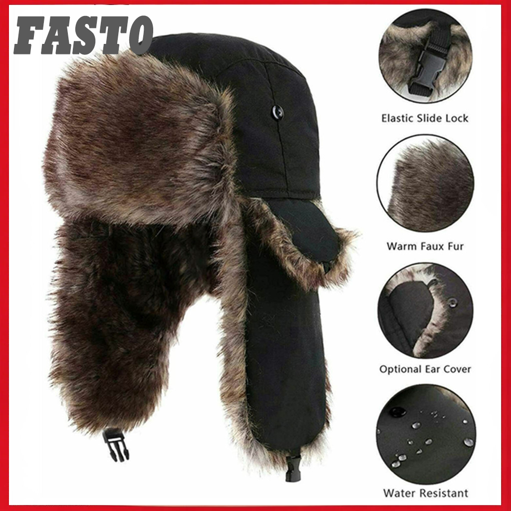 Outdoors Russian Ushanka Trapper Ski Hat Bomber Hats Earflap Fur Men ...