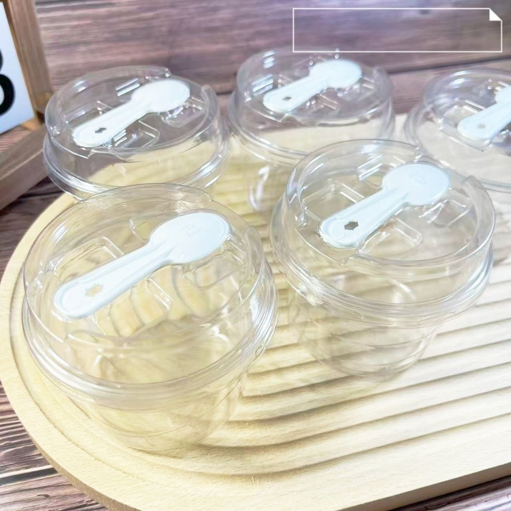 LM 50 Pcs Disposable Plastic Dessert Cups with Lids & Spoons Round ...