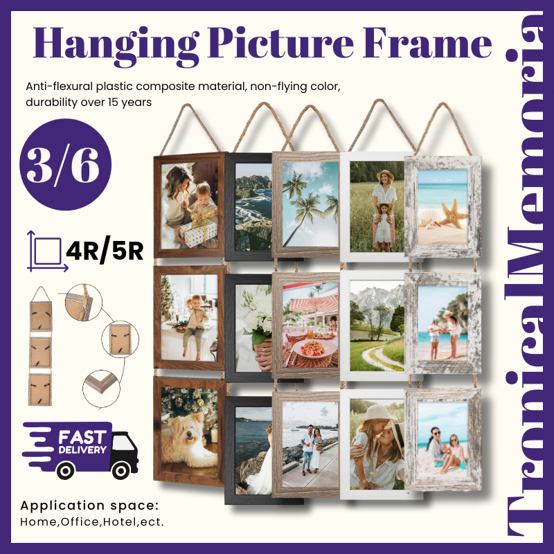 Wood Grain Picture Frame Wall Set - A6 (4x6) /B6 (5x7) Vertical Photo ...