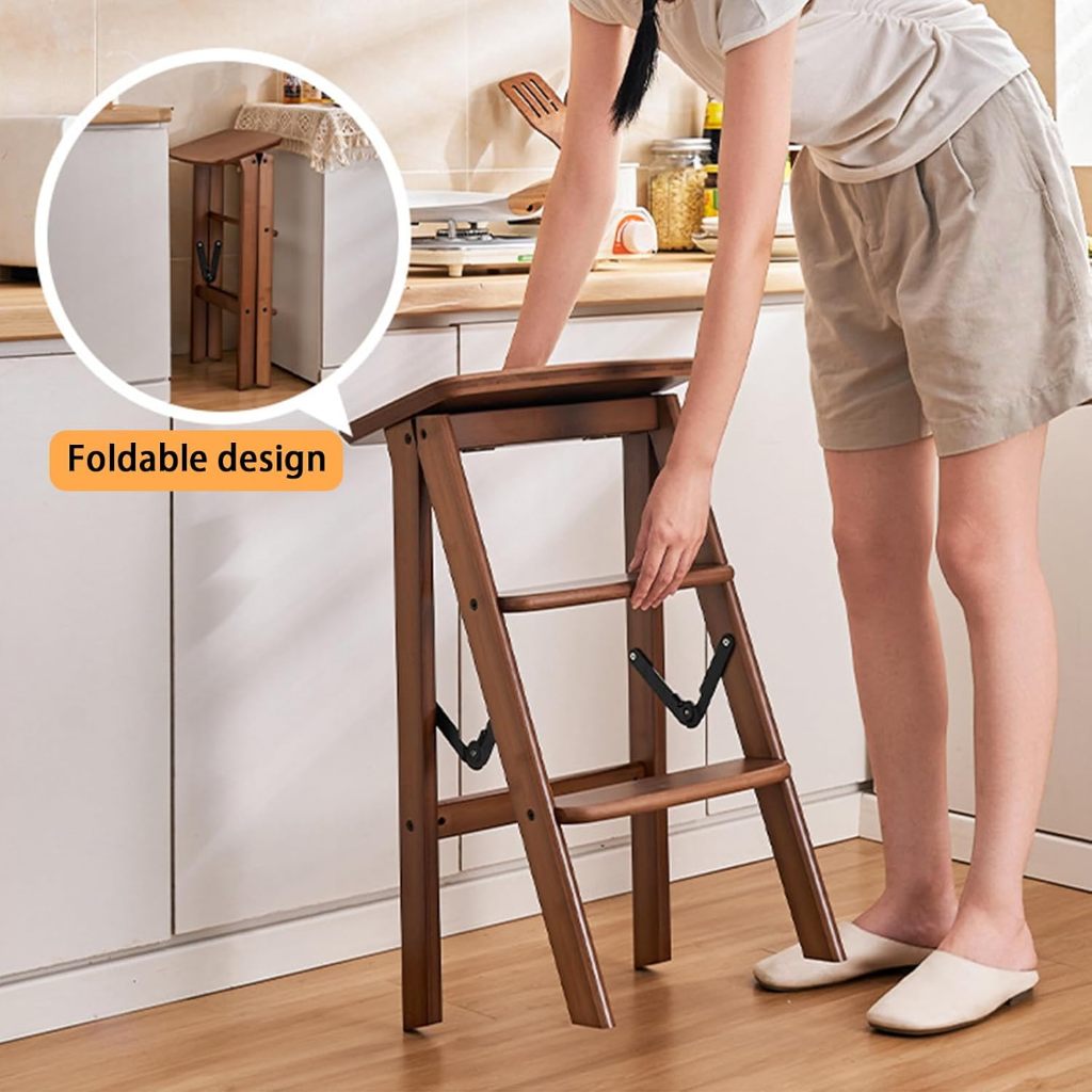 Foldable Bamboo Ladder 3 Steps Stool Portable Ladder Bamboo Ladder ...