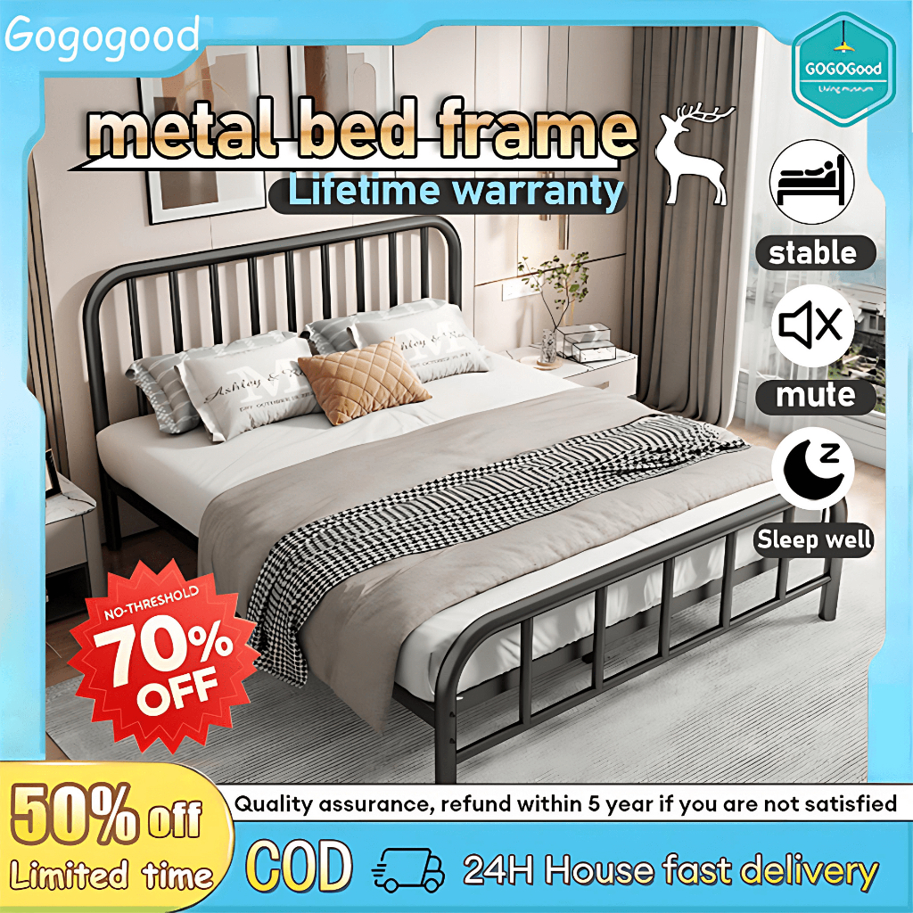 COD⚡Iron Bed Frame Single/Queen/King Heavy Duty Bed Steel Bed Frame ...