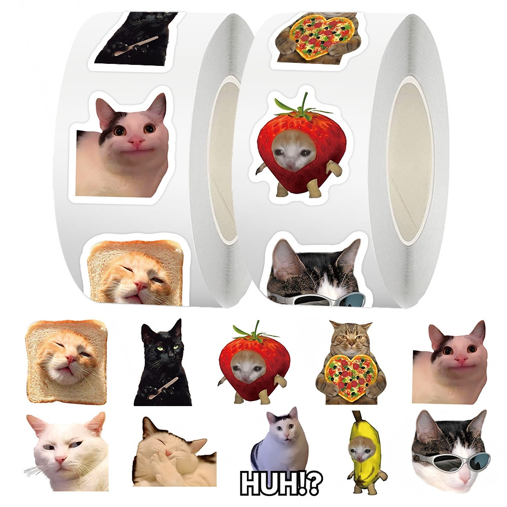 500PCS/Roll Funny Meme Cat Stickers For Kids DIY Pencil Case Notebook ...