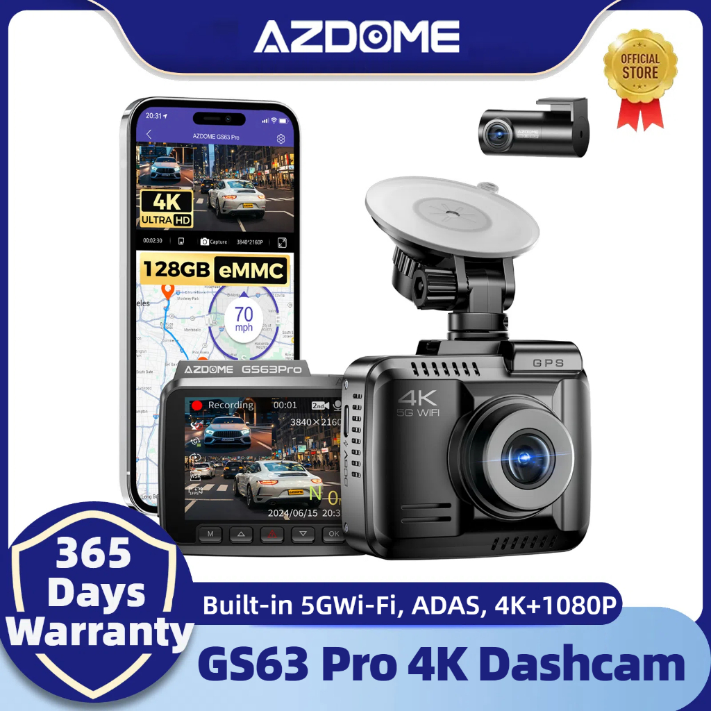 AZDOME 4K HDR Dash Cam with No-Light Full-Color Night Vision 128GB eMMC ...