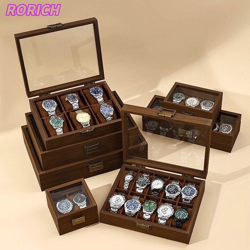 Wood Watch Storage Box 3 6 10 12 Slot Dust Proof Glass Cover Watch Box ...