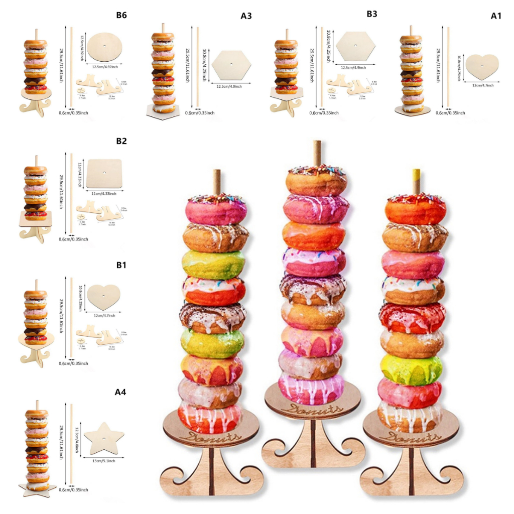 [HGPH] Wooden Donut Display Stand Rack DIY Wall Doughnut Dessert Rack ...