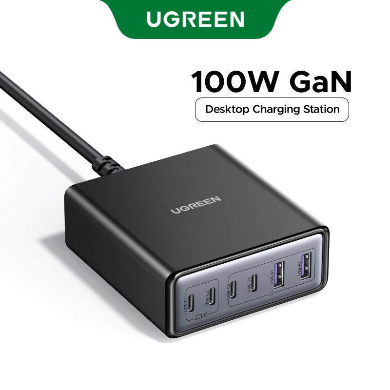 UGREEN 100W USB C Charging Station, 6-Port GaN Desktop Charger with 4 ...