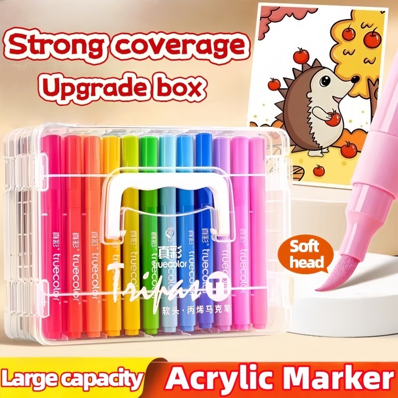 Acrylic Marker Set Coloring Pen Highlight Large Capacity Square Box ...