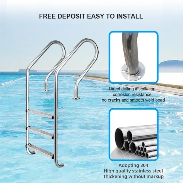 Stainless Steel Swimming Pool Step Ladder with Built-in P Shaped Grab ...