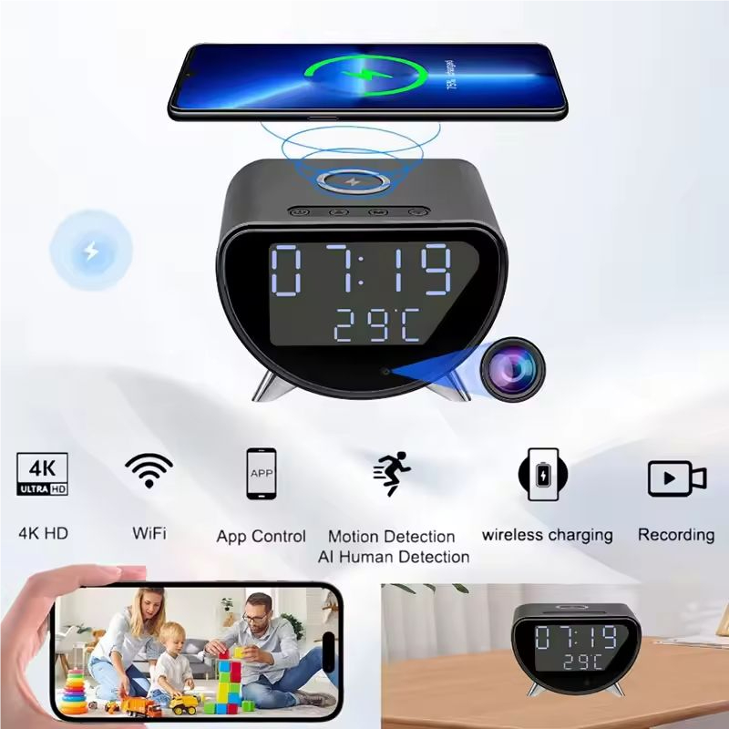 4K UHD WiFi Camera Hidden Mini Camera with Wireless Phone Charger 5-in ...