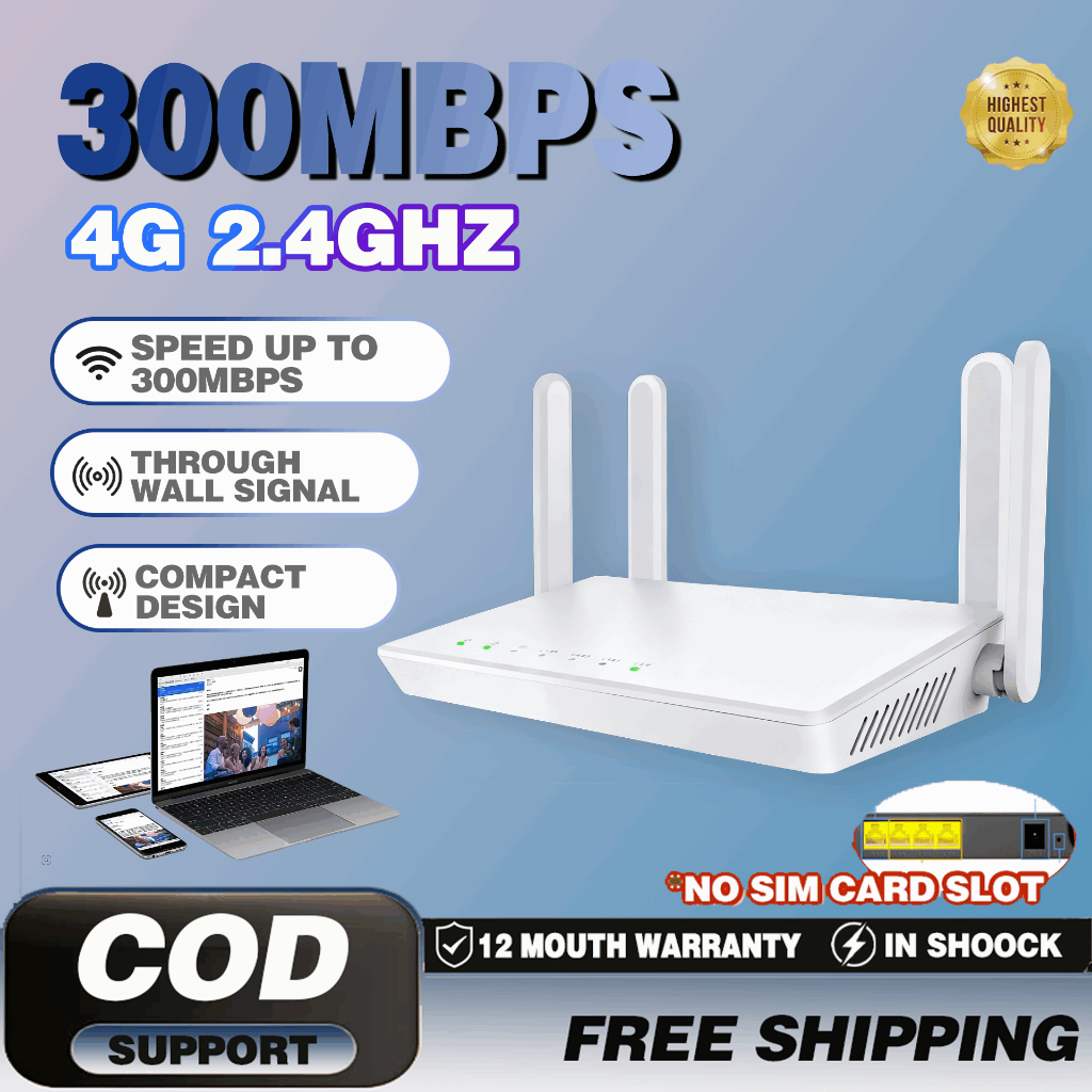 Long-Range 300Mbps 2.4GHz WiFi Router 3 LAN Ports, 1 WAN Port with High ...