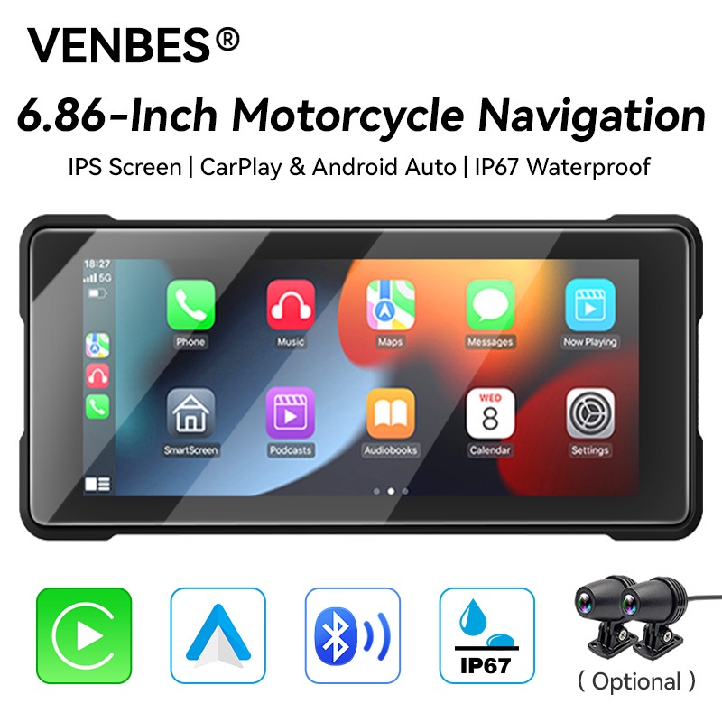 VENBES 6.86-inch Motorcycle Navigation Wireless Carplay Android Auto ...