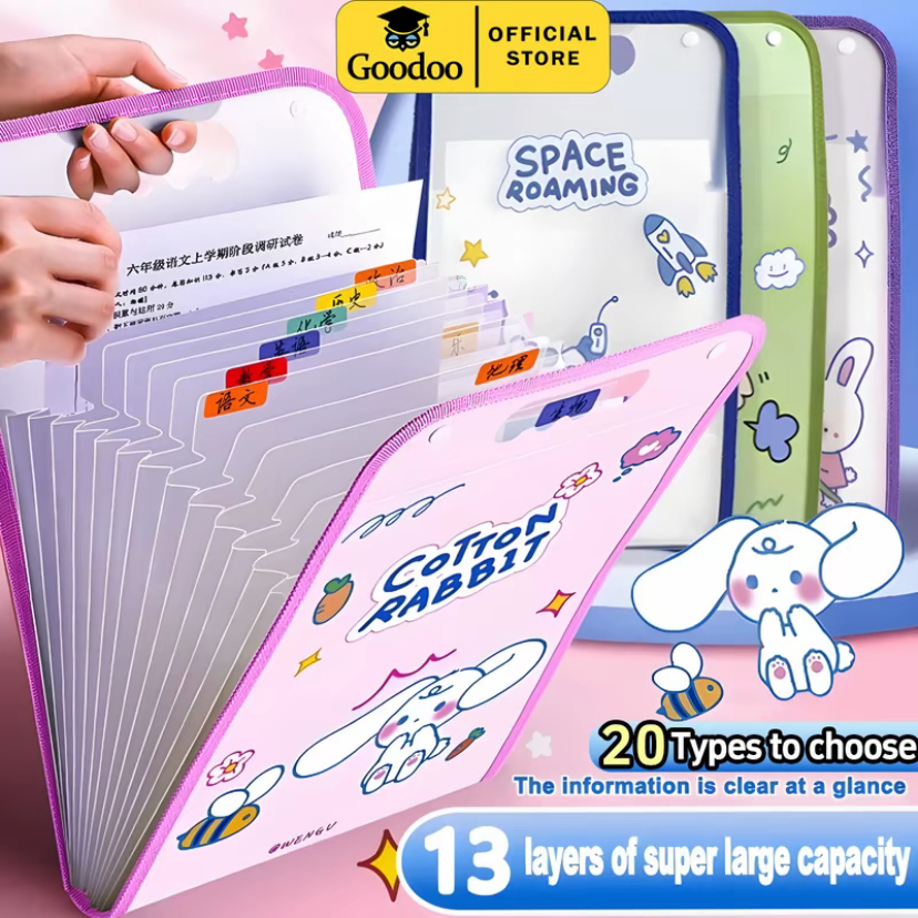 13 Layer Cartoon File Organizer Handle Folder Test Paper Document ...
