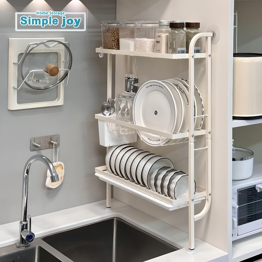 SimpleJoy 3 Tiers Wall Dish Rack with Drainer Sink Side Rack Dish ...