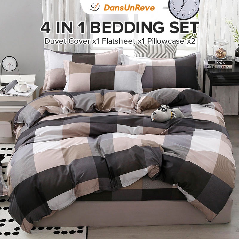 in Bedding Set Canadian Cotton Bedsheet Set Plaid Stripe No Lukot No  Gusot Flat Sheet Gray Duvet Cover Pillowcase Single Double Queen King