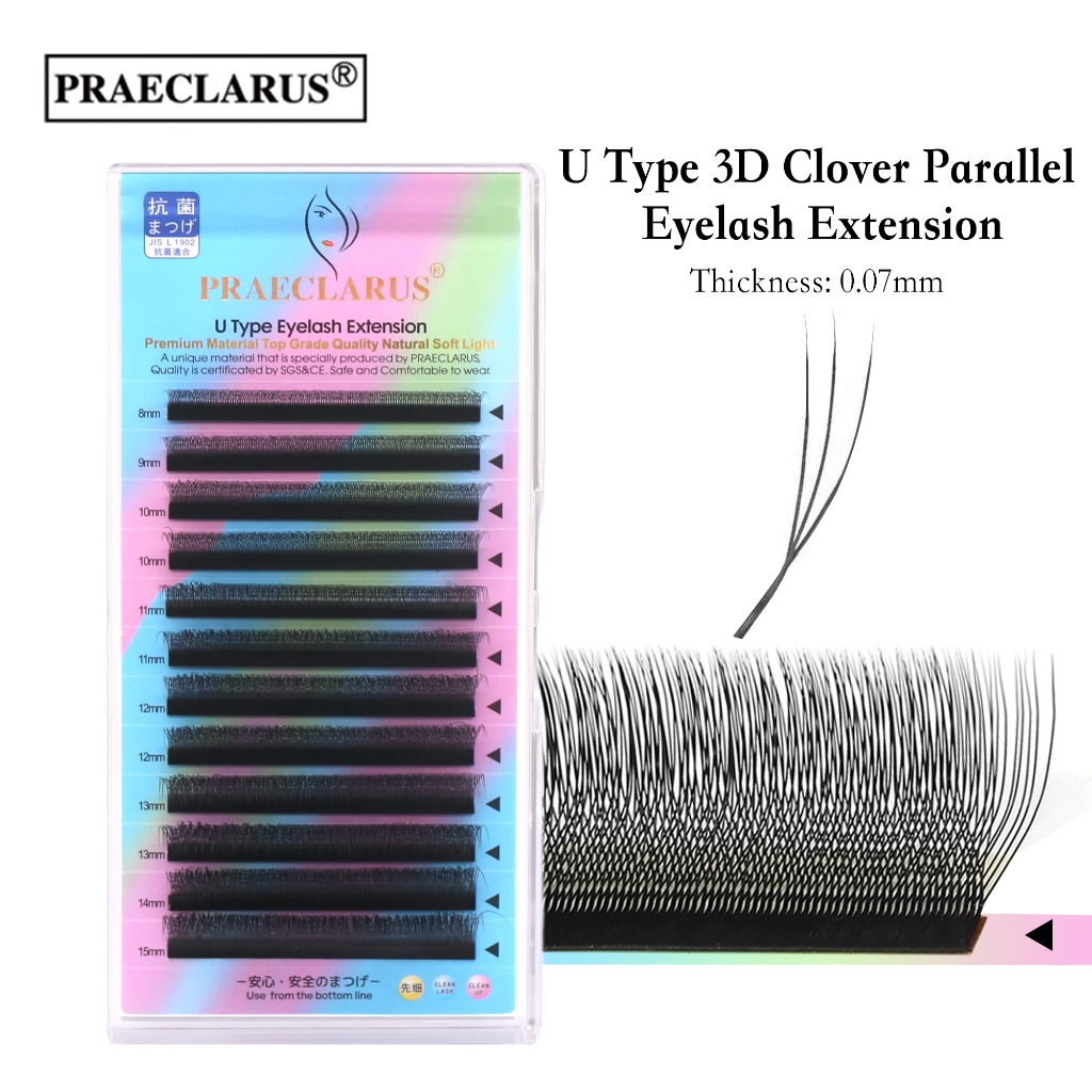 PRAECLARUS U Type 3D Clover Parallel Eyelashes Extension Thickness 0 ...