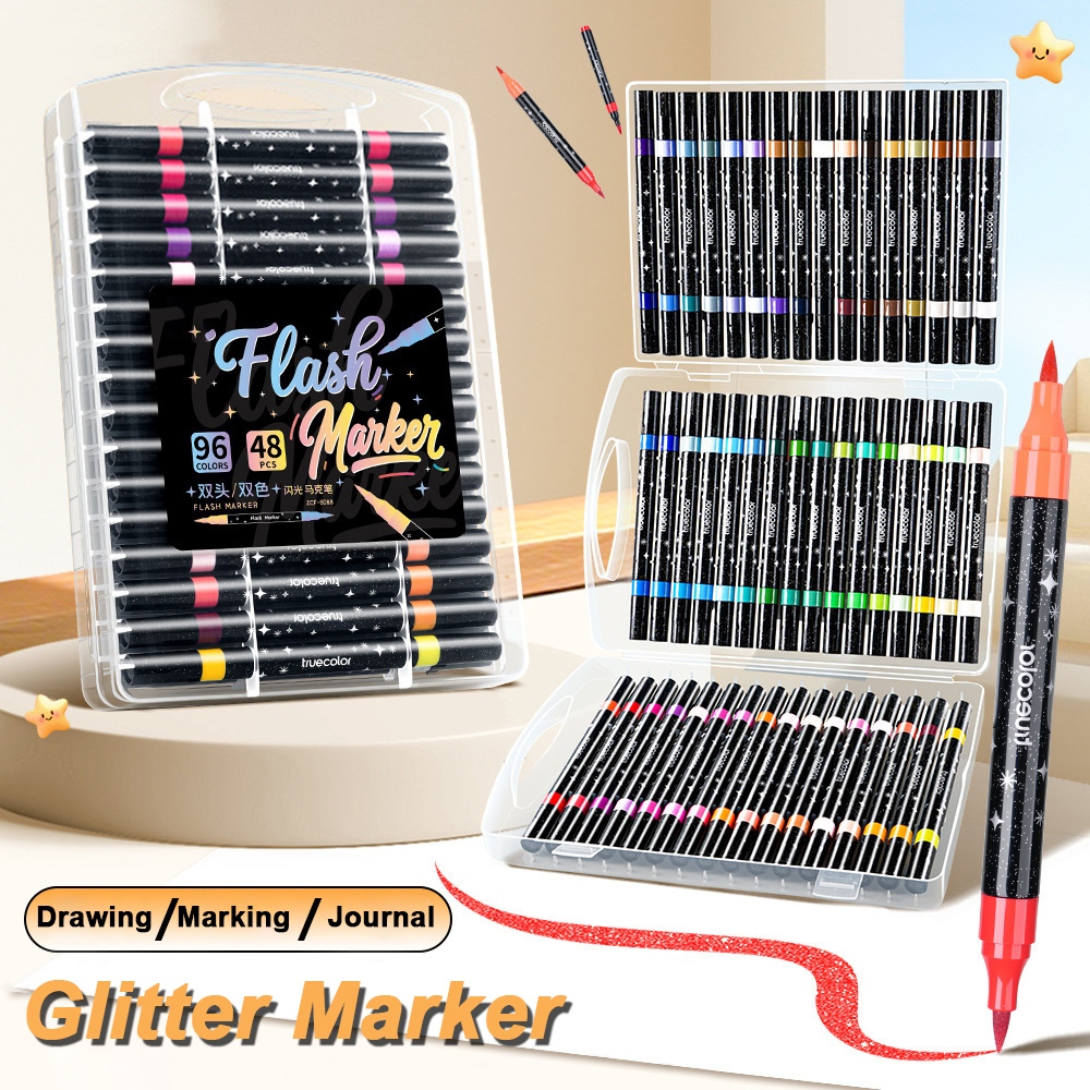 48 Colors Flash Marker Pen Coloring Set Painting Color Pen Set Colored ...