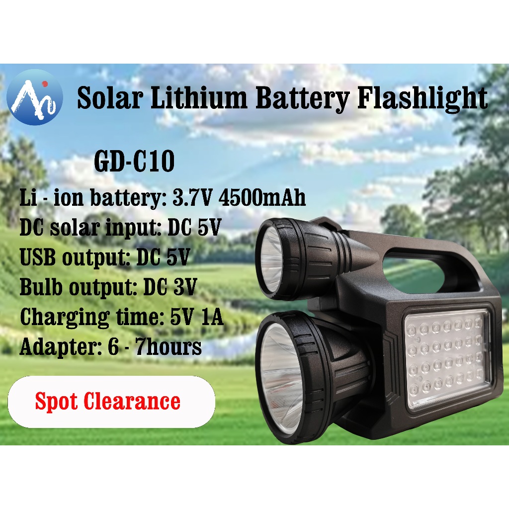 Solar Lithium Battery Flashlight Solar Detachable Battery Flashlight ...