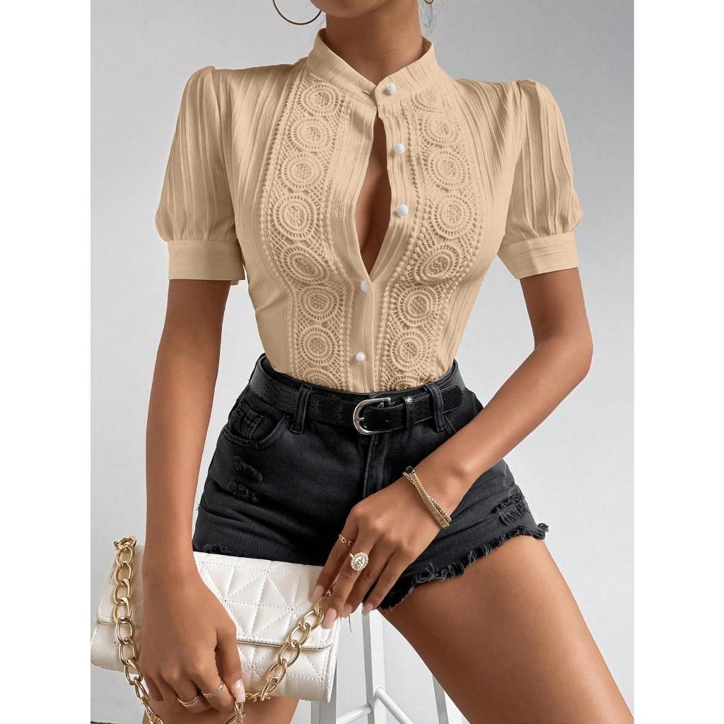 Amyenjoylife Women's Solid Color Elegant Princess Sleeve Short Sleeve ...