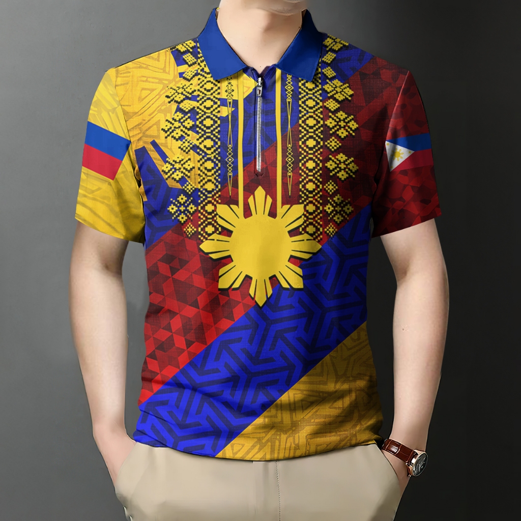 Men's Ethnic Zipper Polo Shirt Gradient Floral Vine Geometric Pattern ...