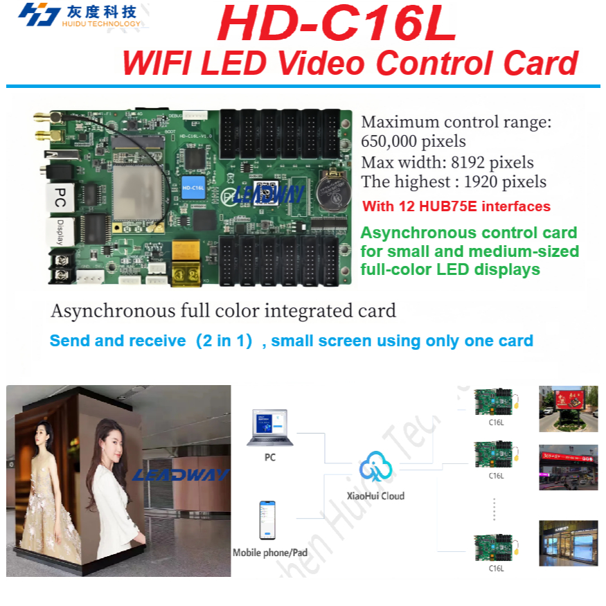 Huidu HD-C16L HD-C16H Full color WIFI/4G Led Wall Screen Panel Control ...