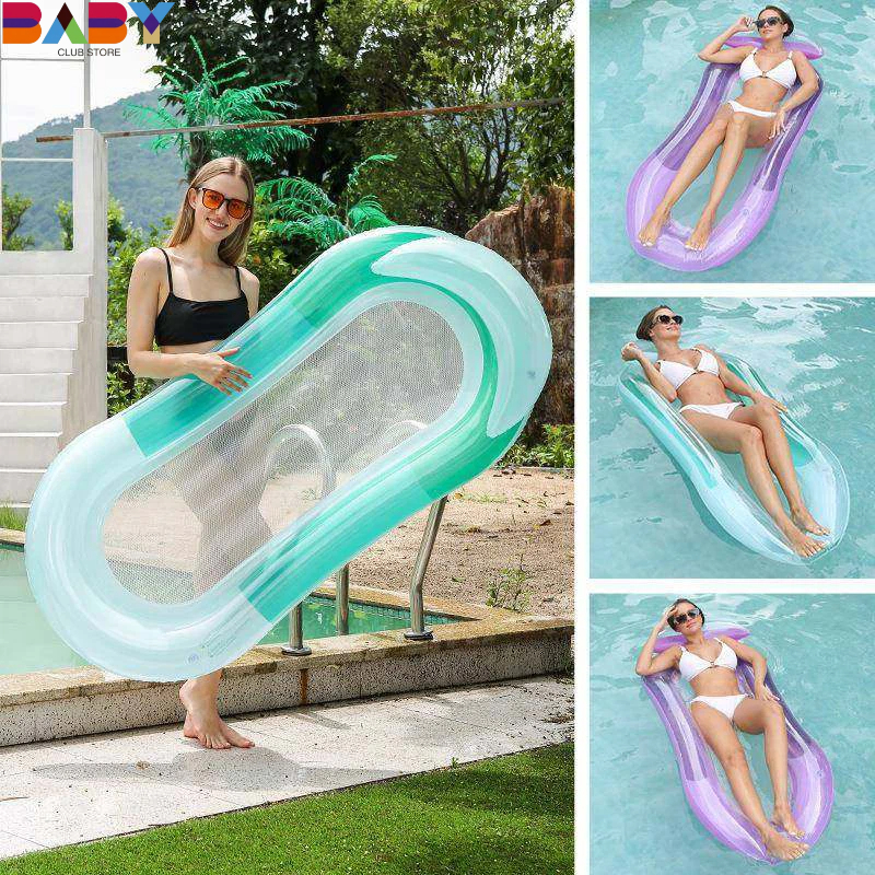 Gradient-Colored Inflatable Floating Bed Foldable Water Lounger Mesh ...