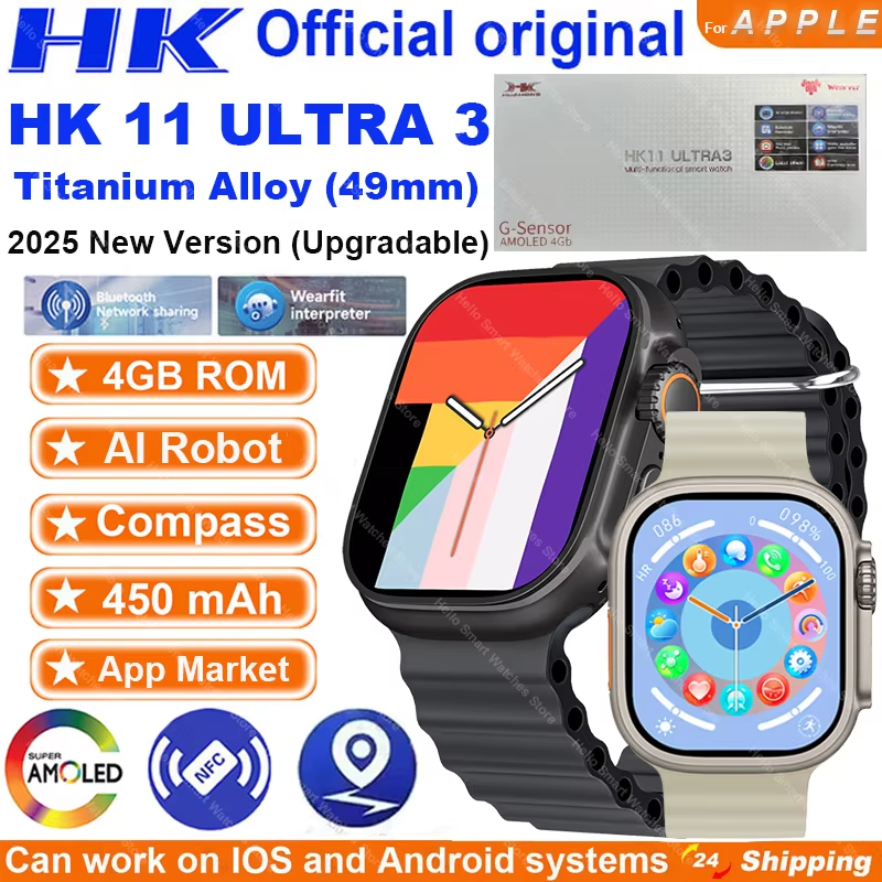 2026 New HK11 Ultra 3 Smart Watch AMOLED Screen 4GB AI Translate Local ...