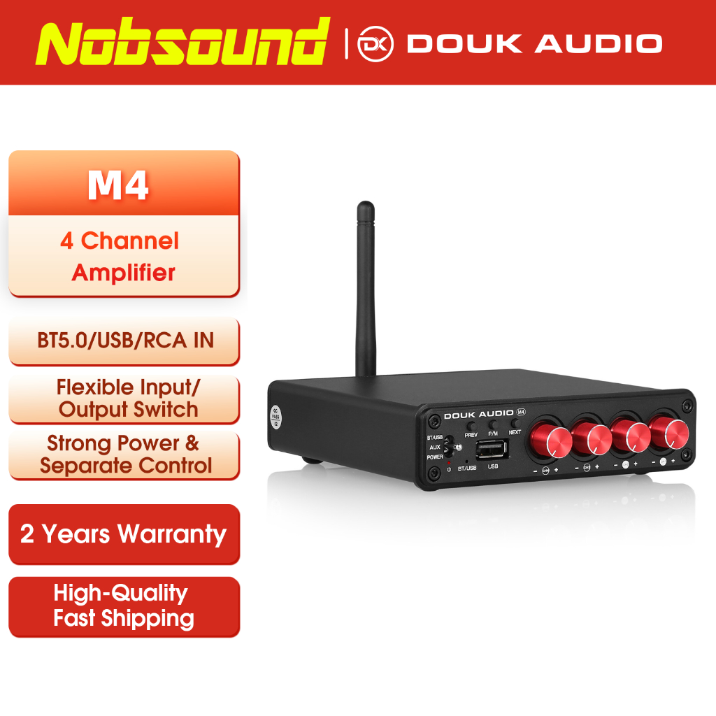 Douk Audio M4 Mini 2/4 Channel Bluetooth 5.0 Digital Amplifier Stereo ...