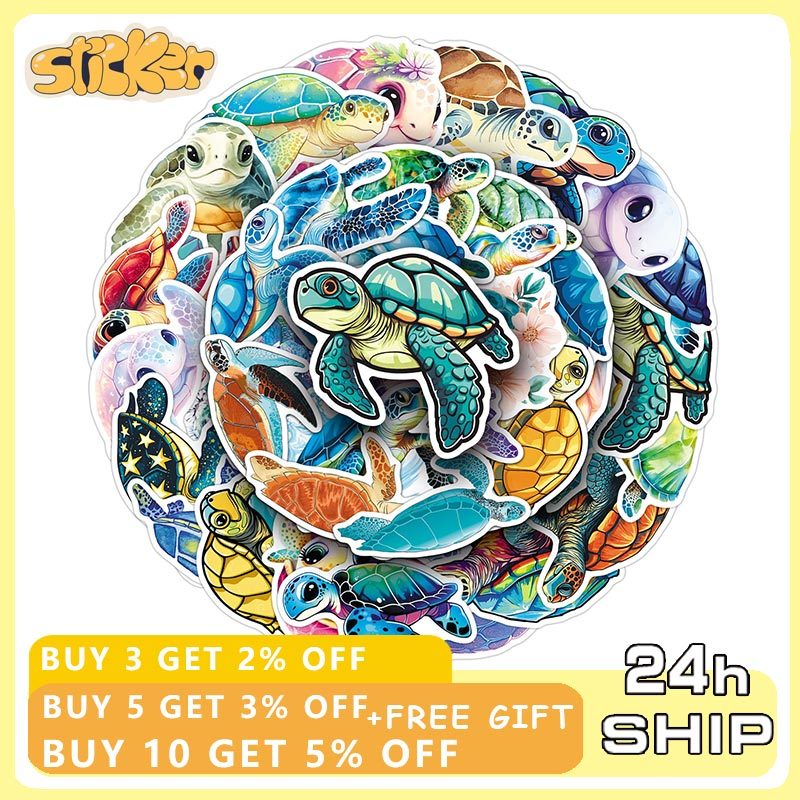 50pcs Cute Cartoon Sea World Turtle Stickers DIY Diary Luggage ...
