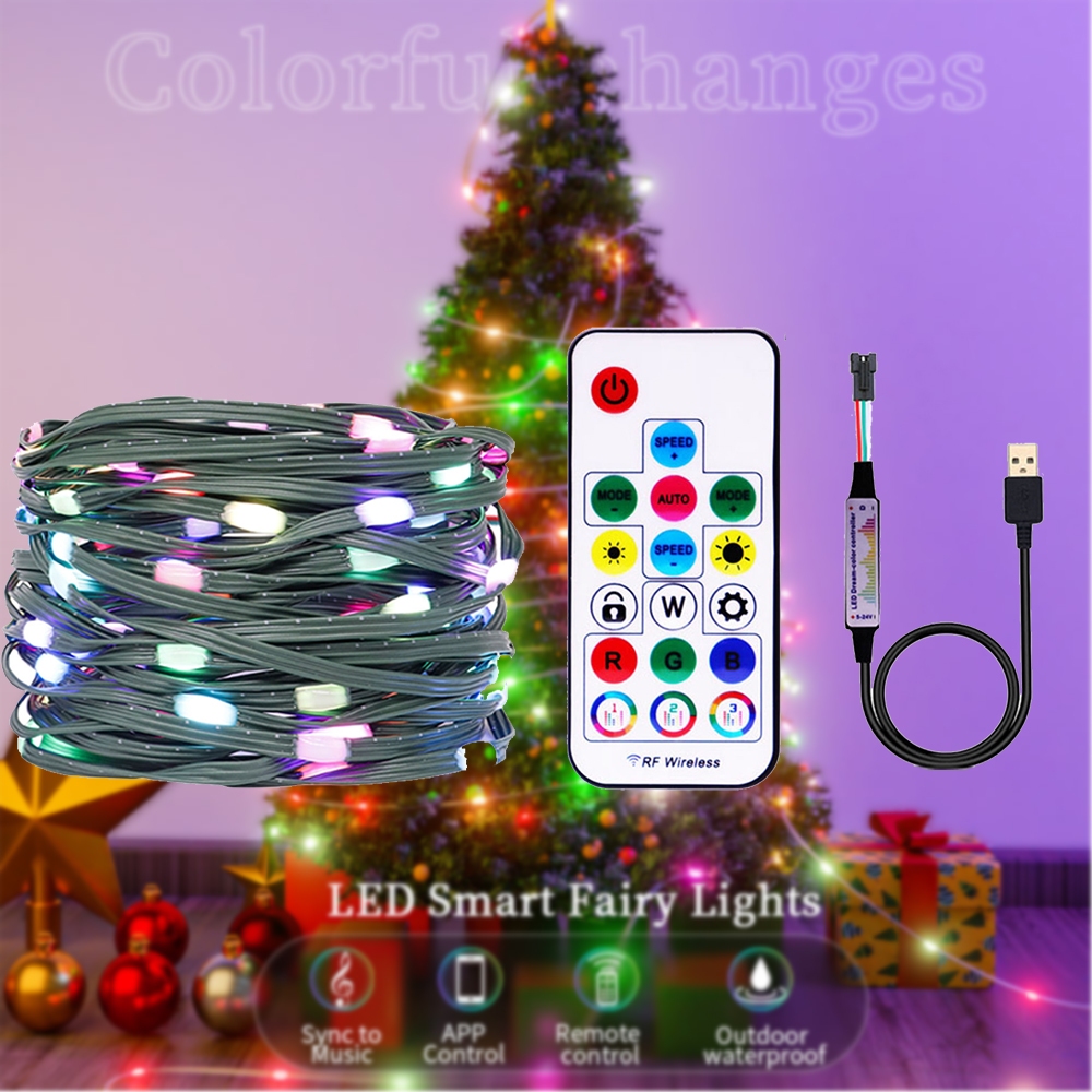 DC5V WS2812B RGB LED String Light Transparent Green Black Wire WS2812 ...