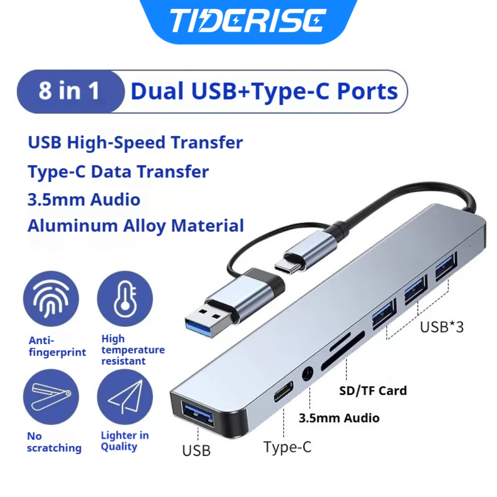 TideR 8-in-1 USB Hub Expander Dock USB3.0 Type-C TF/SD Reader Audio ...