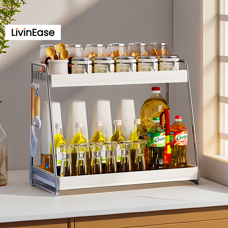 LivinEase 33/43cm 2 Tier Stainless Steel Seasoning Rack Glass Oil Rack ...