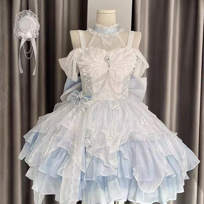 Japanese White Swan Princess Dress Lolita Butterfly Adult Gift Puff Dress  Birthday Dress