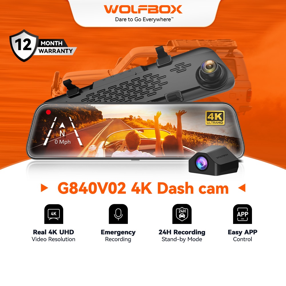 WOLFBOX G840S 12'' 4K Dual Dash Cam, GPS, Night Vision, Parking Monitor ...