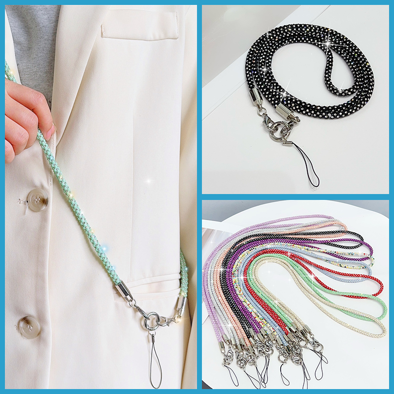 Mobile Phone Lanyard Crossbody Crystal Beaded Long Rope Colorful ...