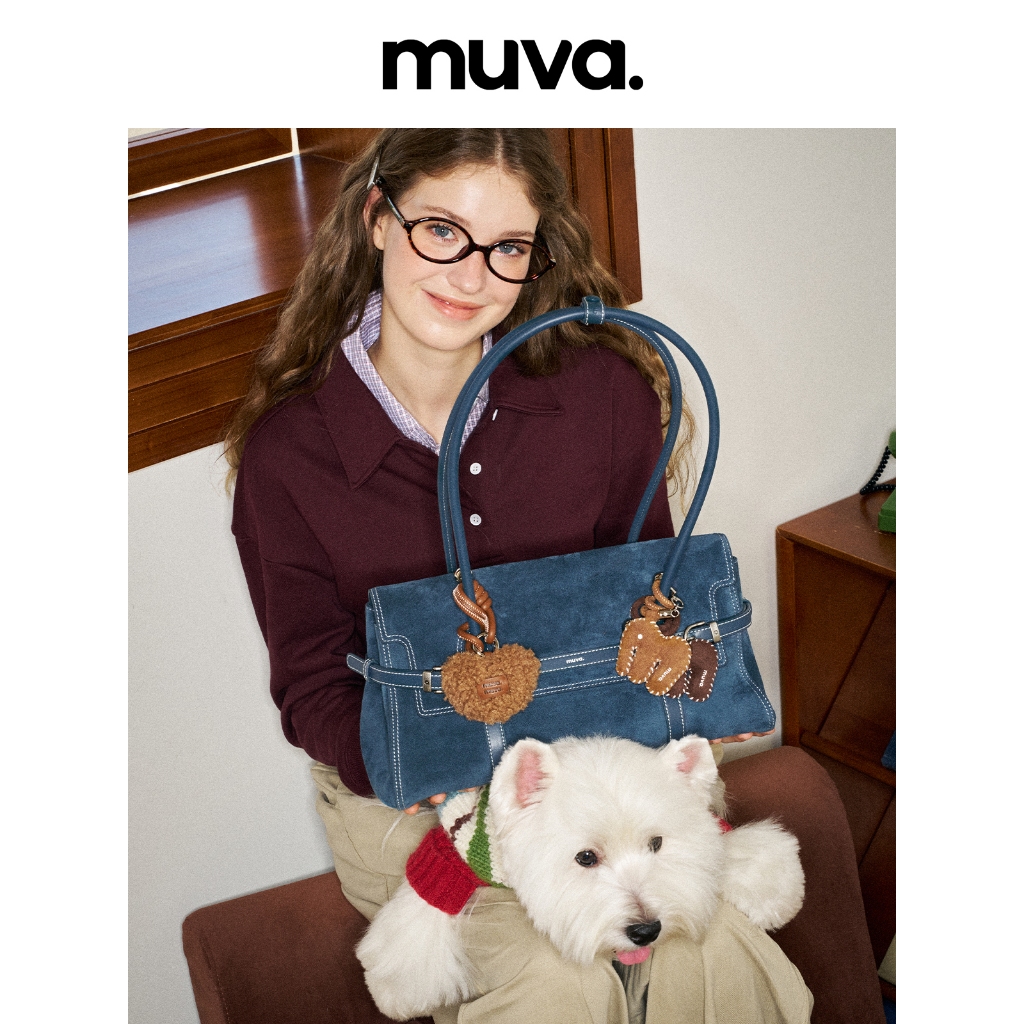 Muva Machi Story Series Suede Women's Shoulder Bag Magnetic Closure ...