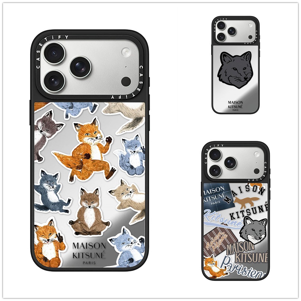 For iPhone 17 16 15 Pro Max Maison Kitsune Fox Sticker Case for